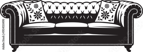 Black and white of a floral patterned sofa couch furniture
