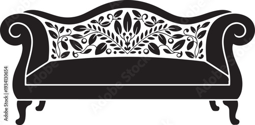 Black and white of a sofa with floral couch furniture