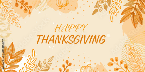 A warm thanksgiving greeting with botanical illustrations and autumnal tones