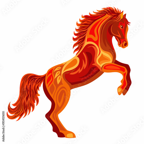 Fiery horse illustration with swirling patterns and dynamic pose