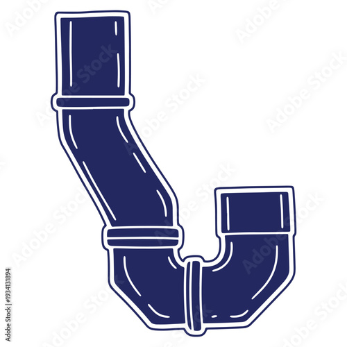 Stylized P Trap Pipe Illustration for Plumbing and Drainage Systems with Clean Design and Clear Outline on White Background