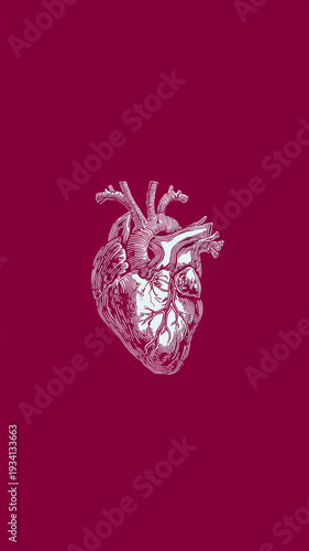 Anatomical Human Heart Illustration on Pink Background