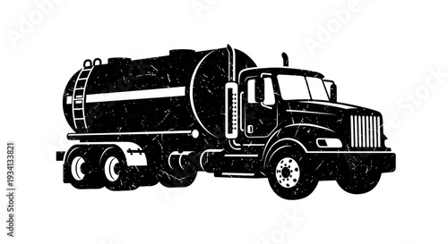 Black tanker truck illustration with distressed texture