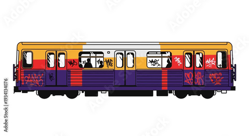 Graffiti covered subway train