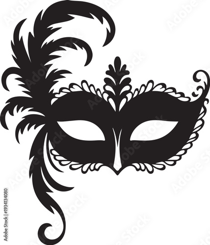 Black masquerade mask with feather carnival