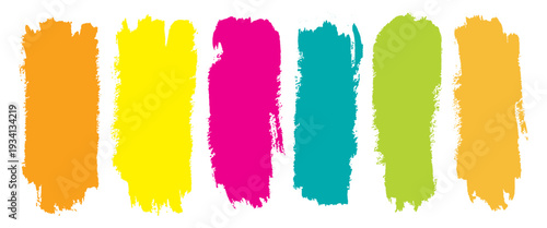 Colorful paint splashes in orange yellow pink blue green and light orange