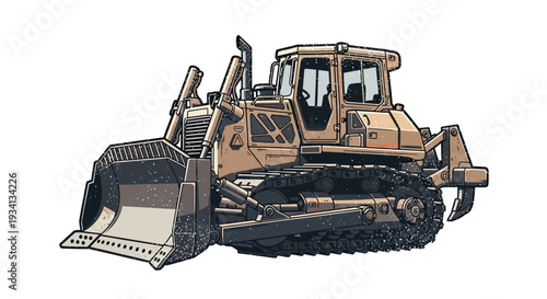 Heavy Duty Bulldozer Machine with Tracks and Blade - Isolated Illustration