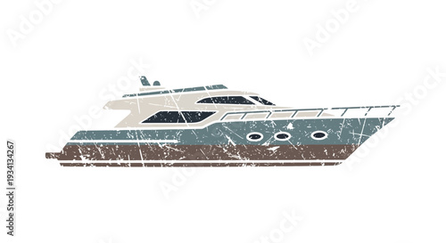 Luxury Yacht Illustration with Grunge Texture
