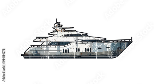 Luxury Yacht illustration with distressed weathered effect