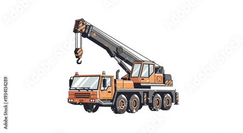 Mobile Crane Truck with Extended Boom and Hook, Construction Vehicle