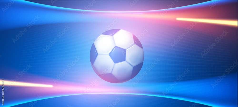 Naklejka premium Soccer ball with speed and power light effect. Sports background. Match design.