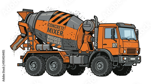 Rugged Concrete Mixer Truck, Construction Vehicle Illustration
