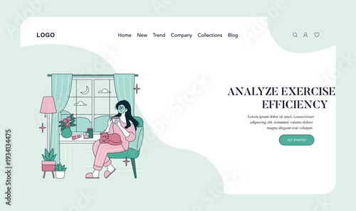 Woman Relaxing at Home with Coffee and Cat Vector Illustration