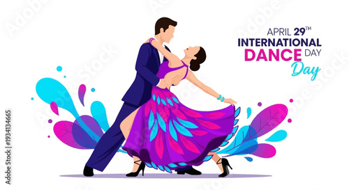 International Dance Day: Elegant Couple Dancing Vector Illustration for April 29th Celebration