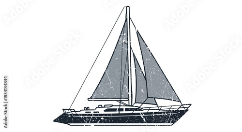 Vintage sailboat with full sails, isolated on white background