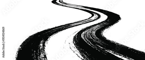 Vector grunge tire tracks road white background