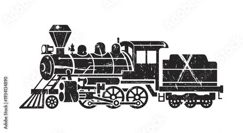 Vintage Steam Locomotive Silhouette Black Grunge Texture