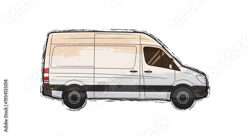 White cargo van illustration, sketch style