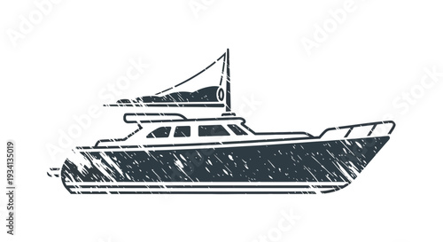 Yacht boat illustration, vintage style, sailboat outline, nautical transport