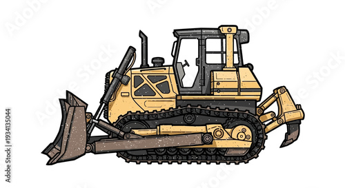 Yellow bulldozer on white background, construction vehicle, heavy machinery