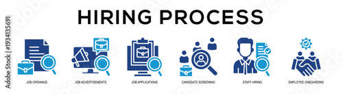 Glyphcolor - Hiring Process web banner vector illustration concept