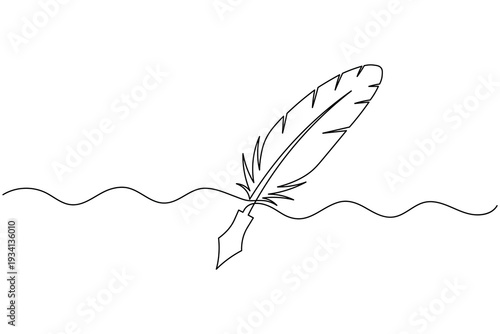 Fountain Pen Feather Continuous One Line Drawing Minimalist Law Logo Icon