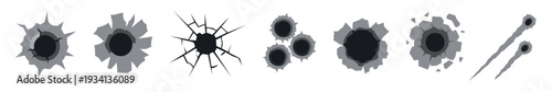 Bullet hole gun mark effects vector set.