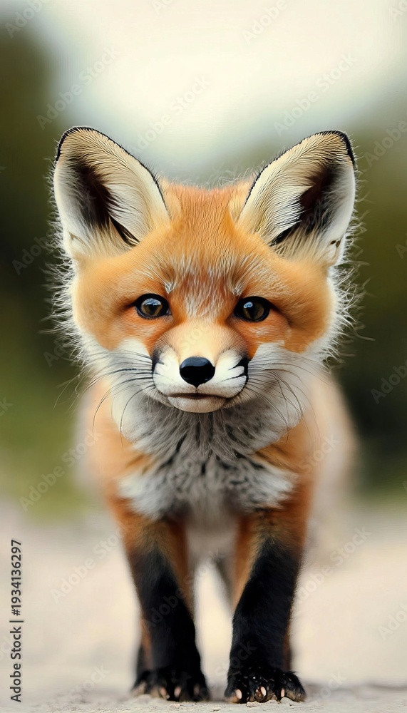 Obraz premium Curious Red Fox Cub Gazes at the Photographer, Capturing the Essence of Nature and Wildlife Beauty