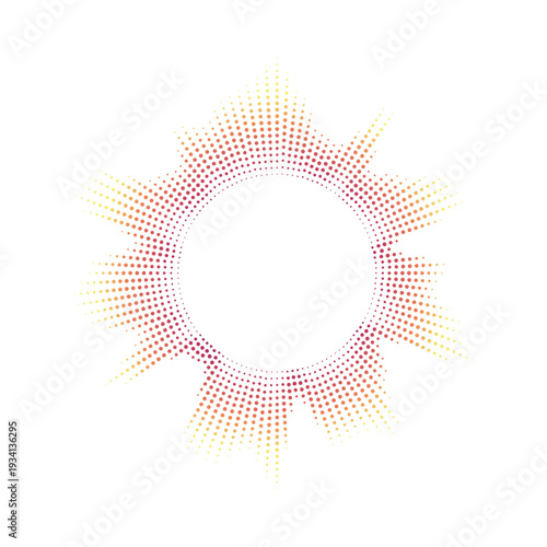 Circular audio spectrum visualizer gradient. Radial waveforms represent sound frequency, music rhythm, and voice recognition interface element.
