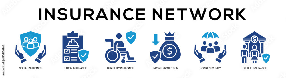 Fototapeta premium Glyphcolor - Insurance Network web banner vector illustration concept