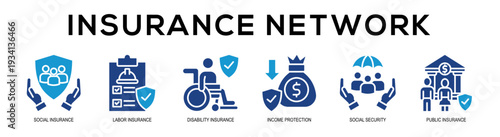Glyphcolor - Insurance Network web banner vector illustration concept