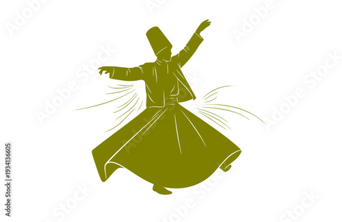 Rumi Poet Whirling Dervish Silhouette, Sufi Mysticism History Vector Sticker, Spiritual Literature and Poetry Illustration