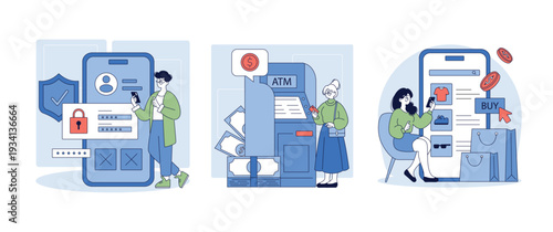 Online Security and Transactions Vector Illustration
