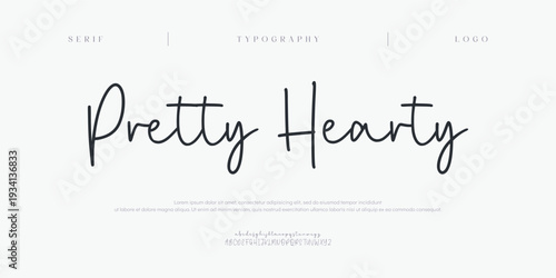 Pretty Hearty, Script luxury alphabet letters font. Typography elegant wedding classic lettering serif fonts decorative vintage retro concept. vector illustration
