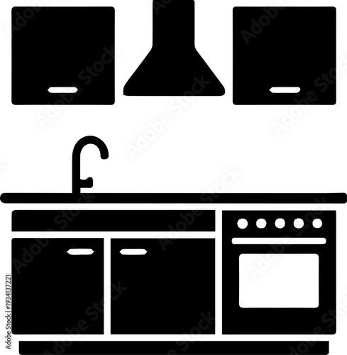 Modern Kitchen Cabinet and Appliance Silhouette