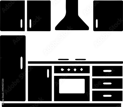 Modern Kitchen Cabinet and Appliance Silhouette