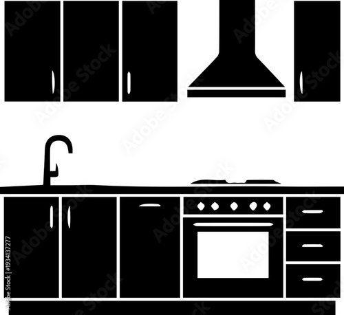 Modern Kitchen Cabinet and Appliance Silhouette