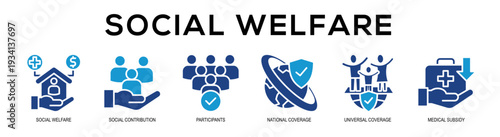 Glyphcolor - Social Welfare web banner vector illustration concept