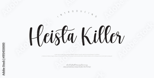 Heista Killer, Elegant script alphabet letters font and number. Classic Lettering Minimal Fashion Designs. Typography modern serif fonts regular decorative vintage concept. vector illustration

