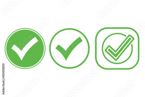 Glossy Green Check Mark Icon Isolated on White Background