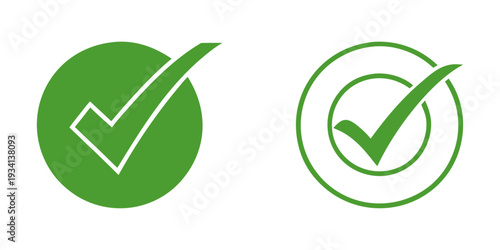 Green check mark icon, minimalist flat tick symbol for success