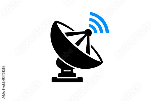 A blue wireless signal icon consisting of three curved bars is positioned in the upper right quadrant against a solid black background. The symbol represents connectivity and internet access.