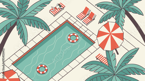 Relaxing summer vacation by the pool with palm trees