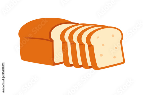 This vector illustration features a loaf of sliced white bread with a golden brown crust. The bread is cut into several pieces, revealing a soft and light cream-colored interior.