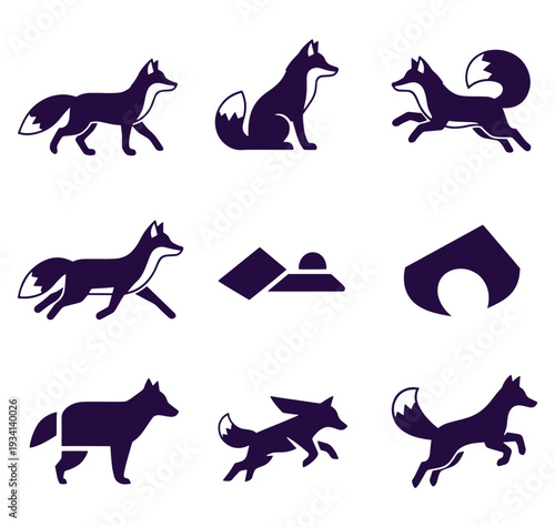 Collection of fox silhouettes in various poses and shapes  animals and graphic resources