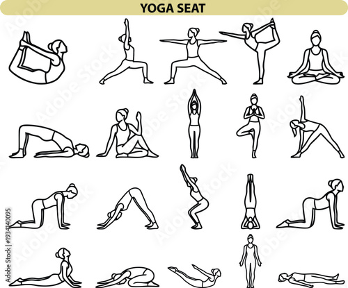 Set of 20 Yoga Poses Vector Icons