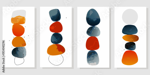 Abstract art featuring stacked organic shapes in warm and cool tones