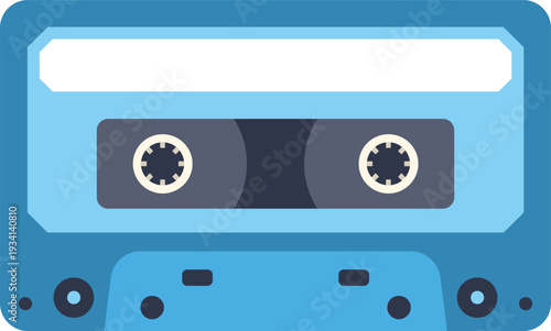 Blue vintage analog audio cassette for recording and playing sound