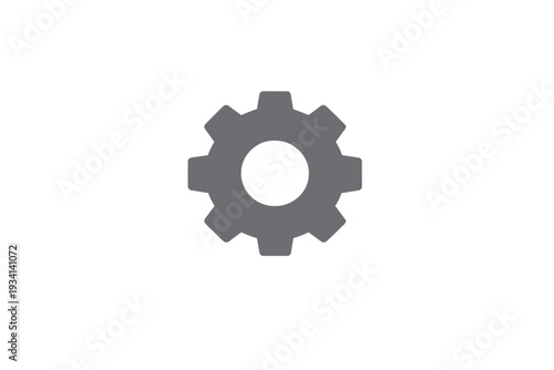 A gray cogwheel icon is positioned in the center of a dark black background. The simple graphic symbolizes machinery, technical operations, and configuration options.