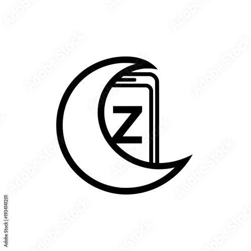 Sleep tracking app icon. Moon and night sign and symbol. Crescent moon bold outline design. Vector illustration isolated on white background.